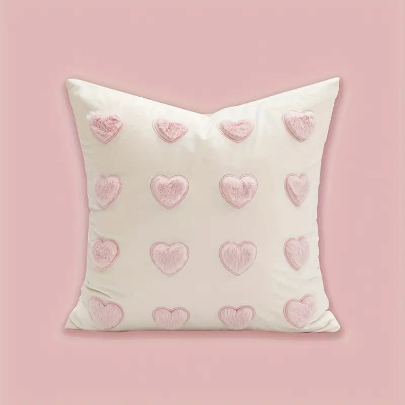 Romantic Heart Throw Pillow Cover – Modern Pink Ins Style Cushion for Sofa or Bed
