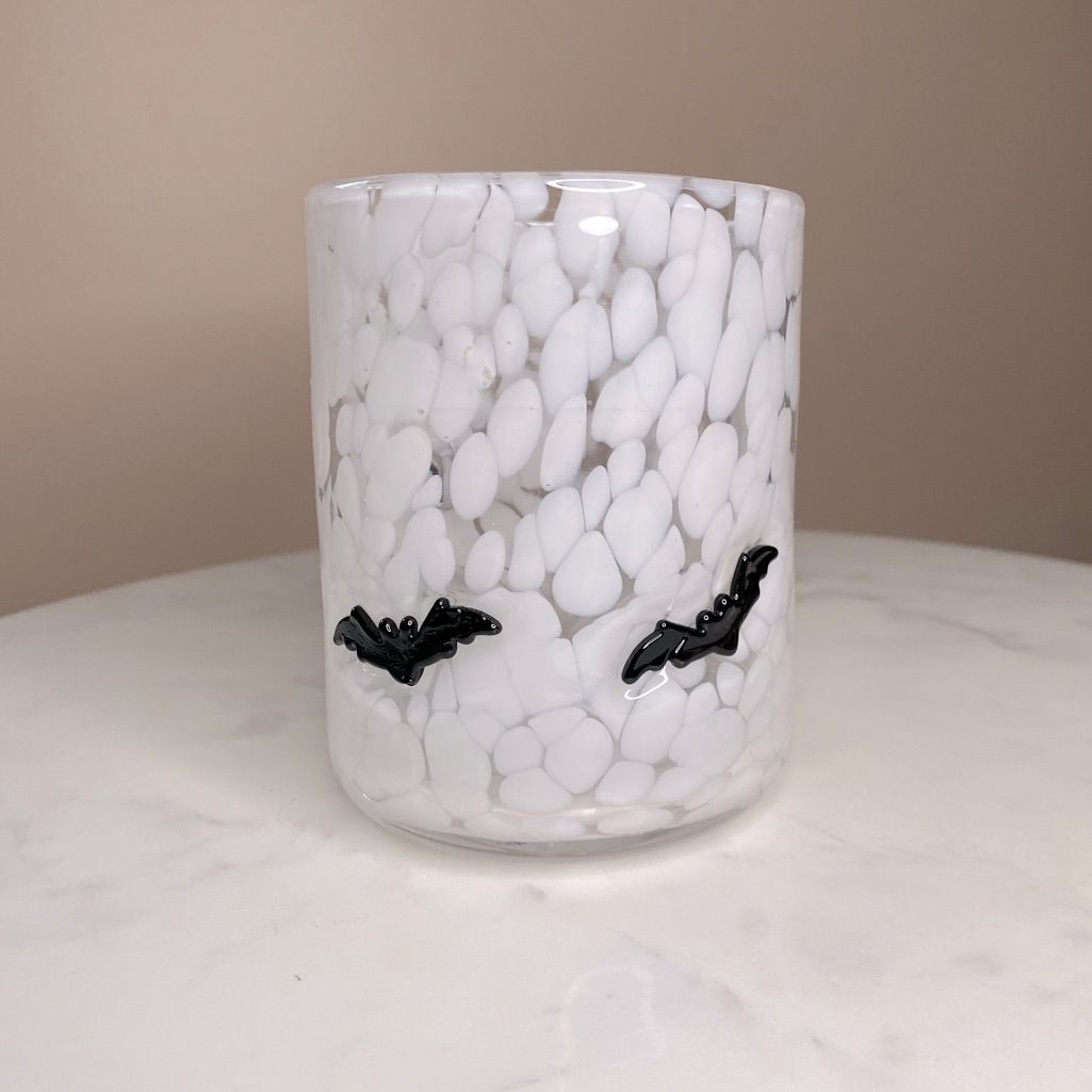 Pumpkin & Bat Glass or Candle Holder — Warm Glow for Cozy Autumn Nights