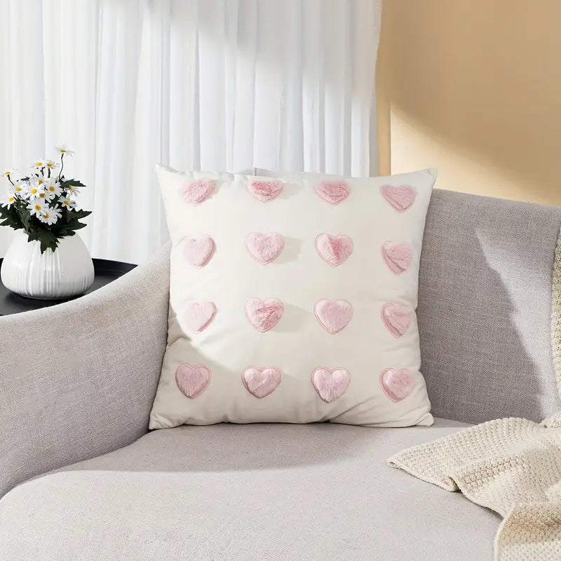 Romantic Heart Throw Pillow Cover – Modern Pink Ins Style Cushion for Sofa or Bed