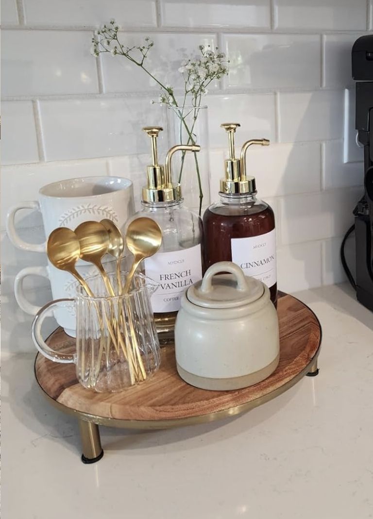Glass Syrup & Coffee Dispenser — Elegant Golden Pump Bottle for Cozy Mornings