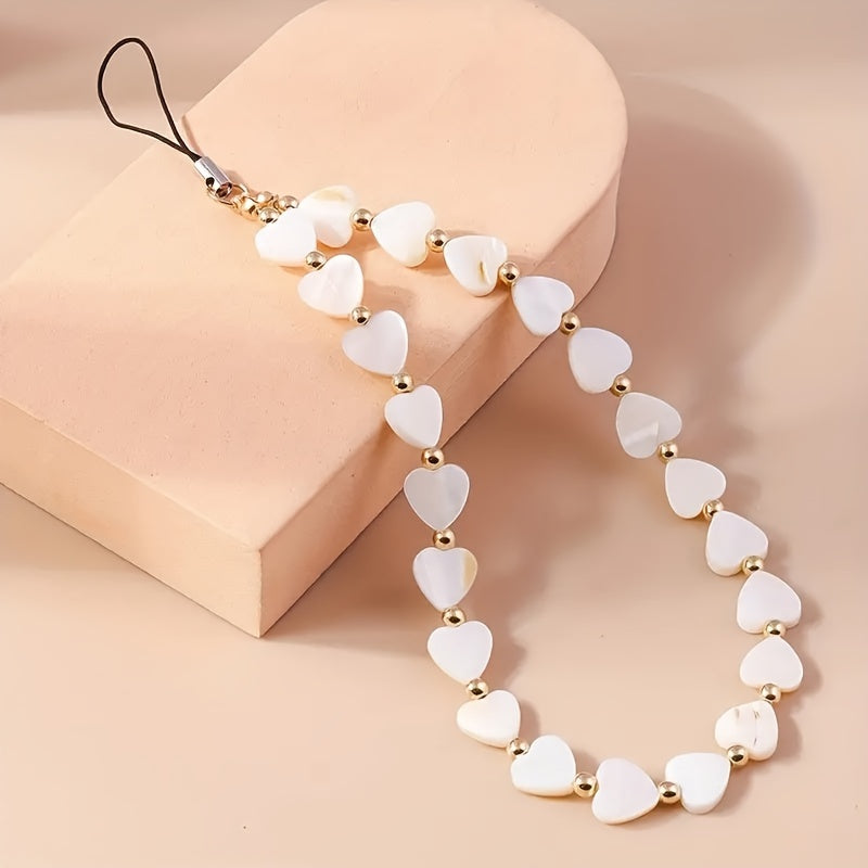 Love Heart Pearl Mobile Phone Chain – Cute & Functional Accessory