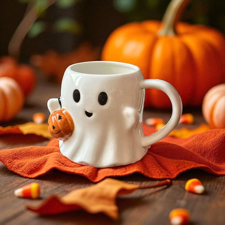 Ghost & Pumpkin Mug — Cozy Ceramic Cup for Fall Sips