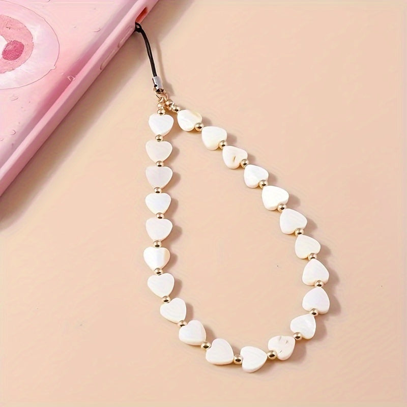 Love Heart Pearl Mobile Phone Chain – Cute & Functional Accessory