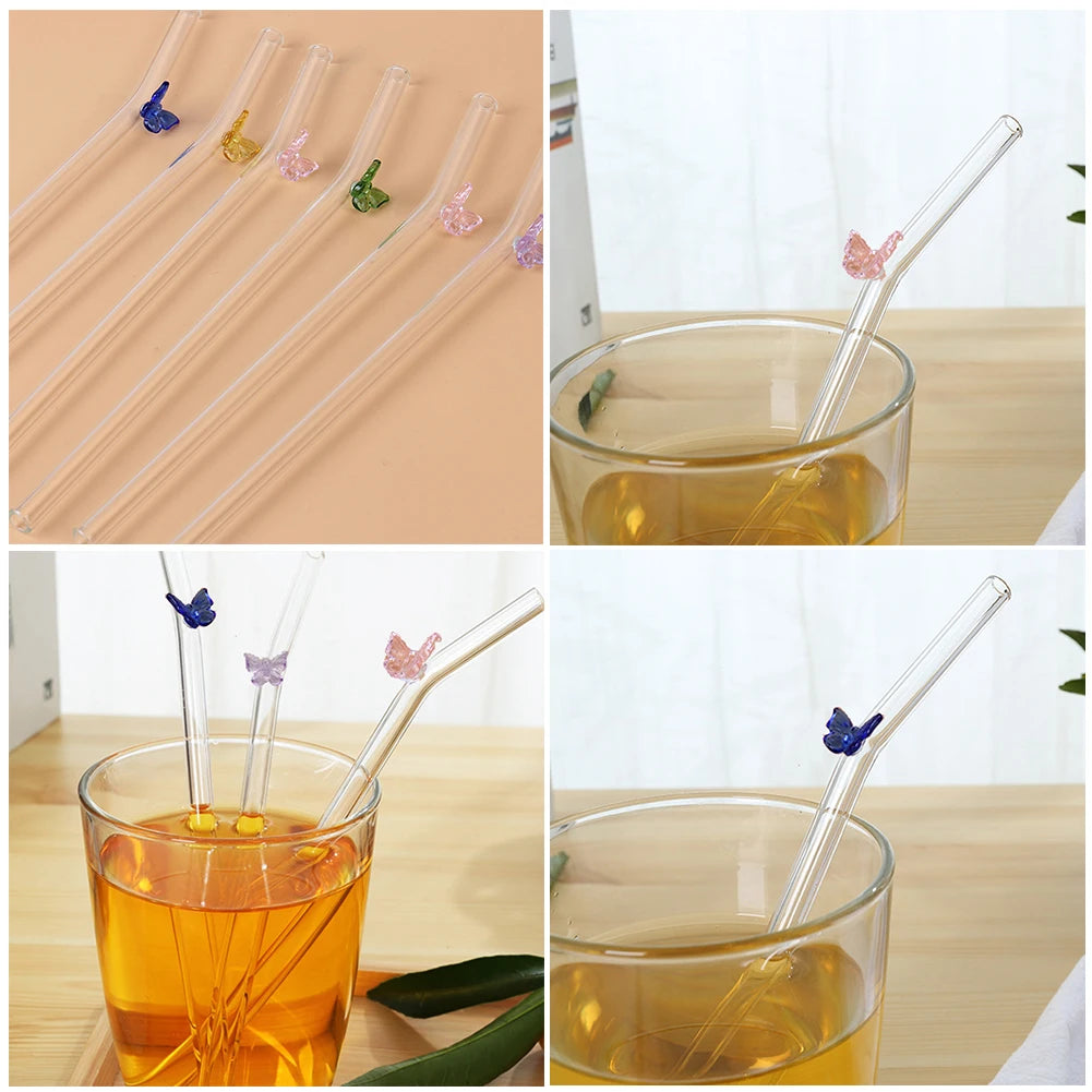Reusable Glass Straws with Butterfly – Eco-Friendly Borosilicate Drinking Straw for Smoothies and Cocktails