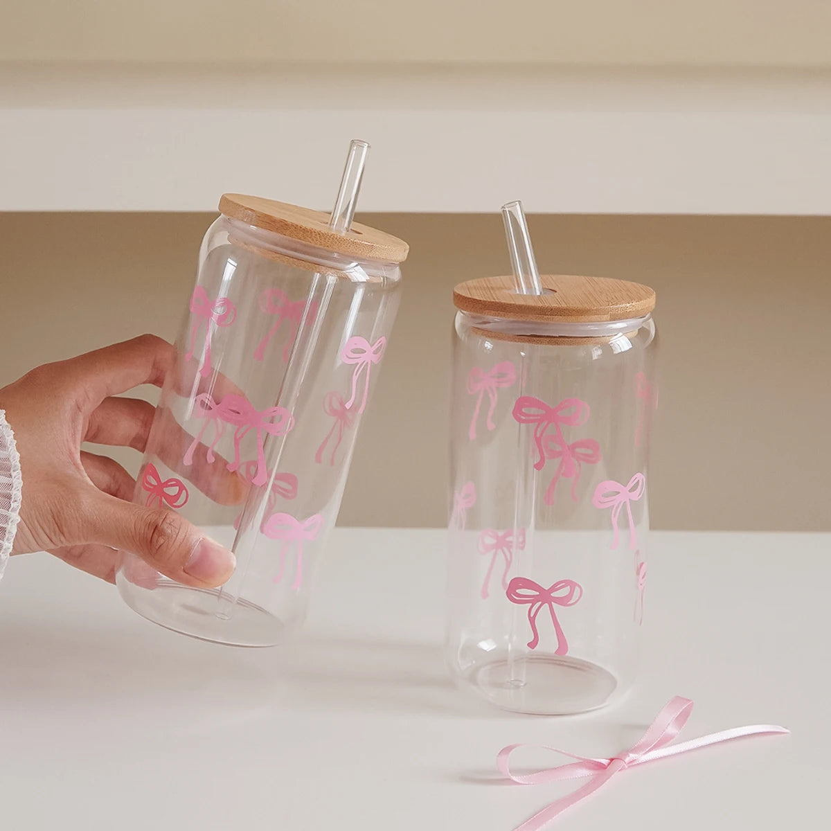 Pink Bow Glass Cup — For the Girls Who Romanticize Their Drinks