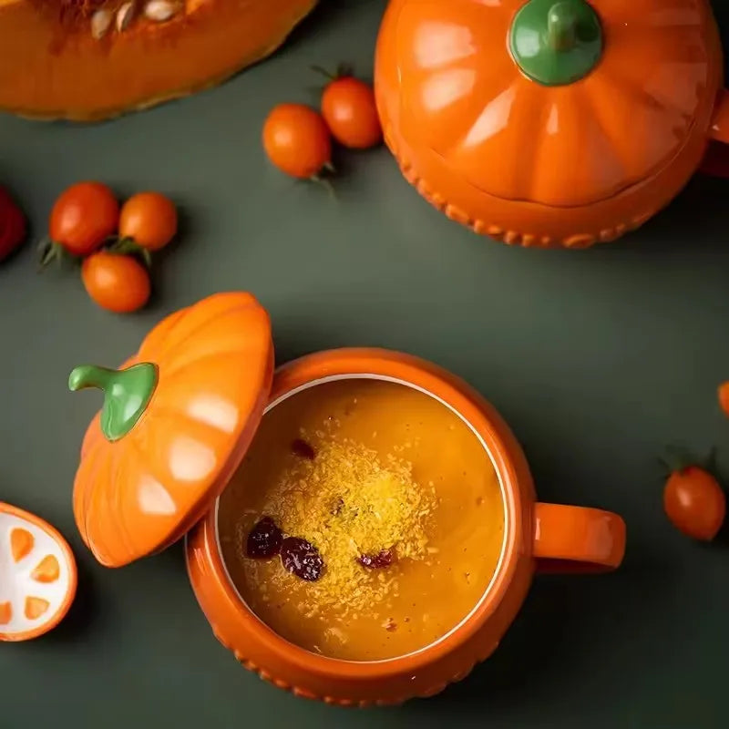 Pumpkin Soup Bowl with Lid — Cozy Ceramic Autumn Dishware