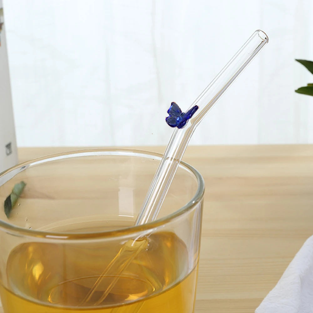 Reusable Glass Straws with Butterfly – Eco-Friendly Borosilicate Drinking Straw for Smoothies and Cocktails