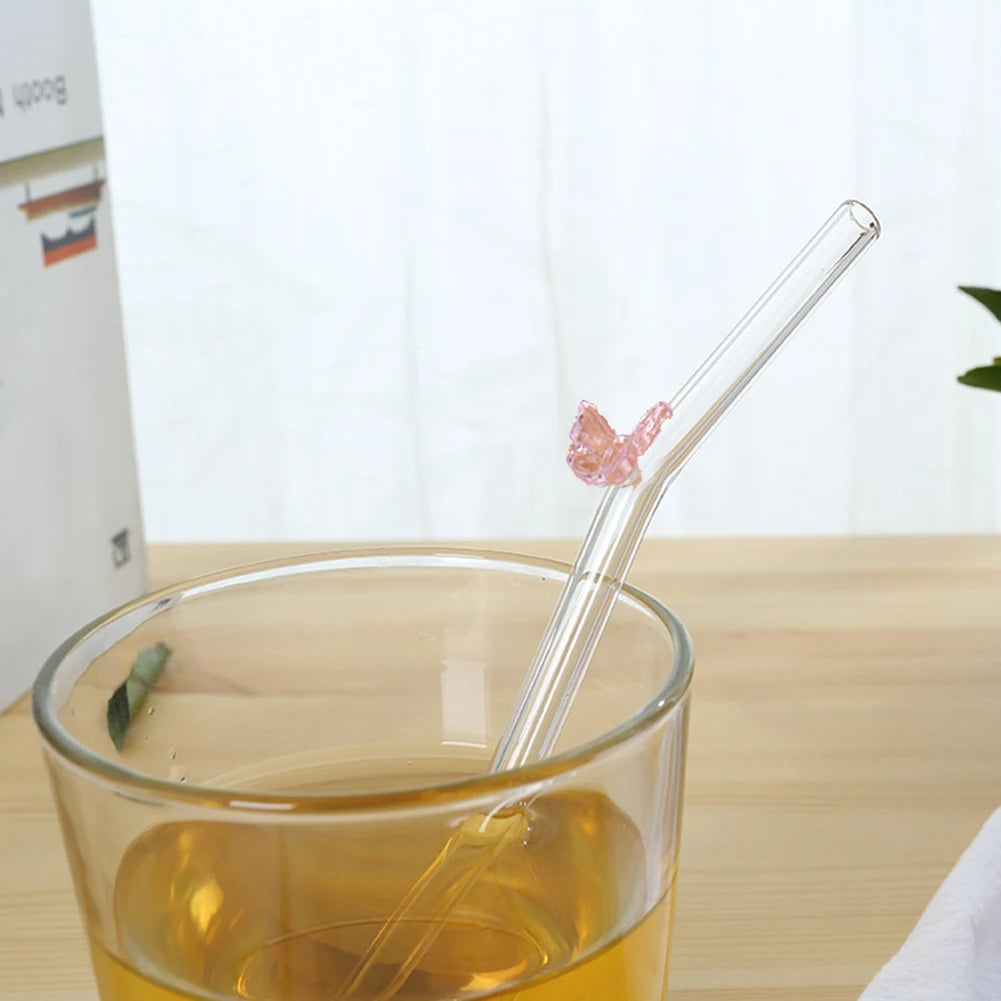 Reusable Glass Straws with Butterfly – Eco-Friendly Borosilicate Drinking Straw for Smoothies and Cocktails