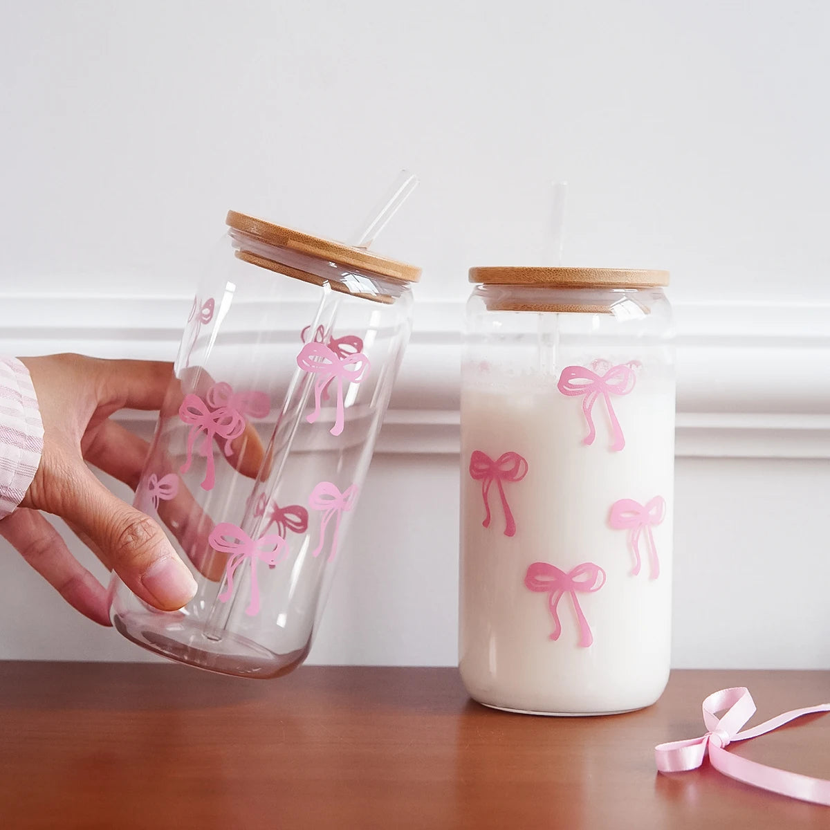 Pink Bow Glass Cup — For the Girls Who Romanticize Their Drinks