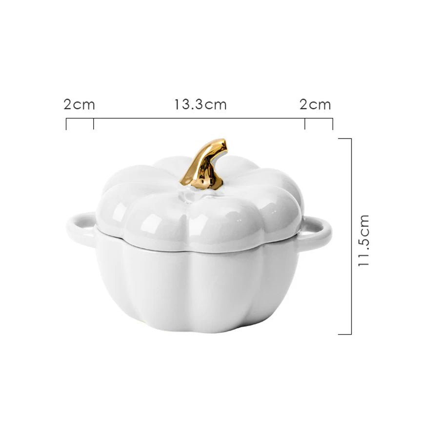 Pumpkin Ceramic Bowl — Cozy Fall Tableware with Golden Stem Lid