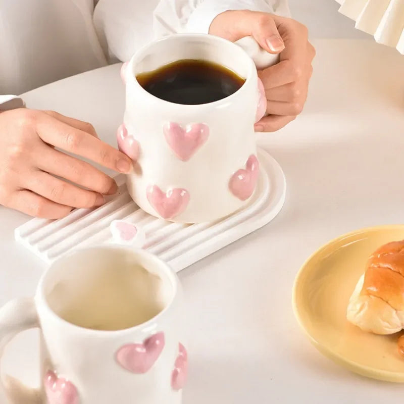 Cute Heart Pink Ceramic Mug – Perfect for Your Morning Coffee