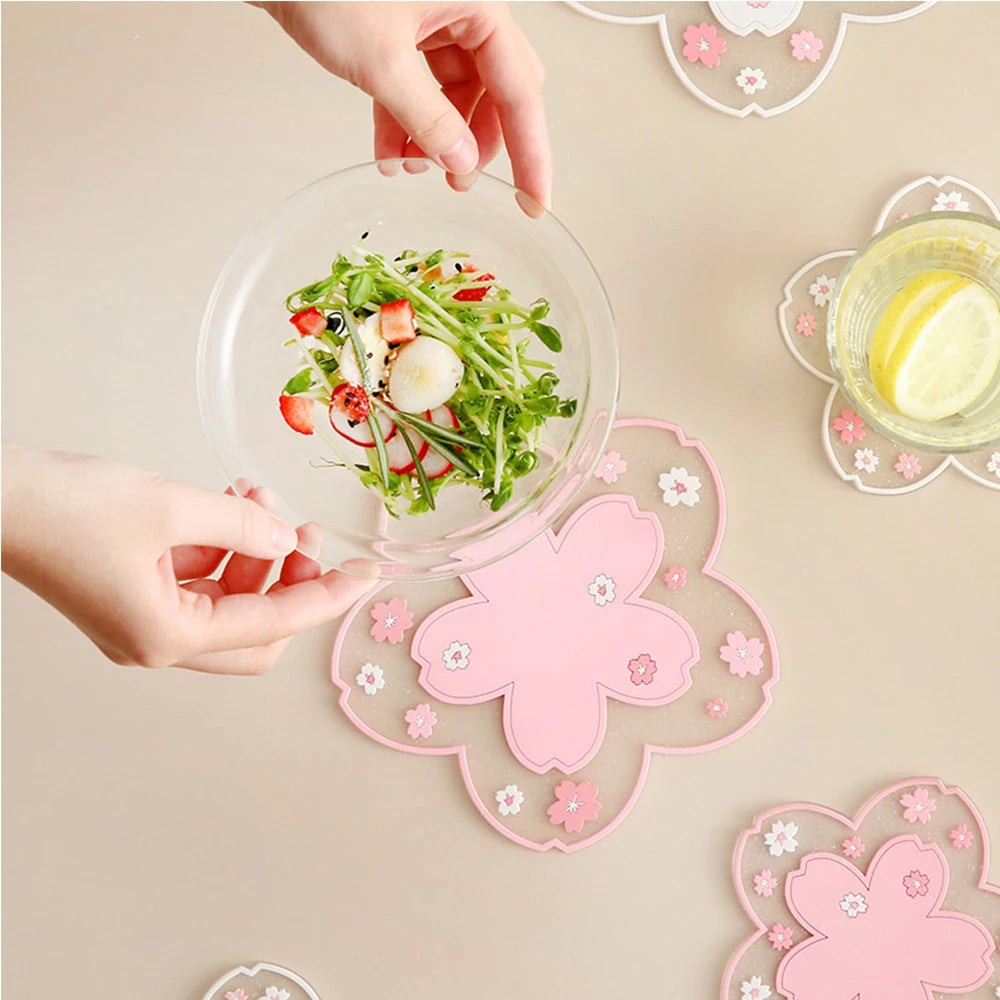 Kawaii Cherry Blossom Coaster – Sakura Tea Cup Mat for Drinks