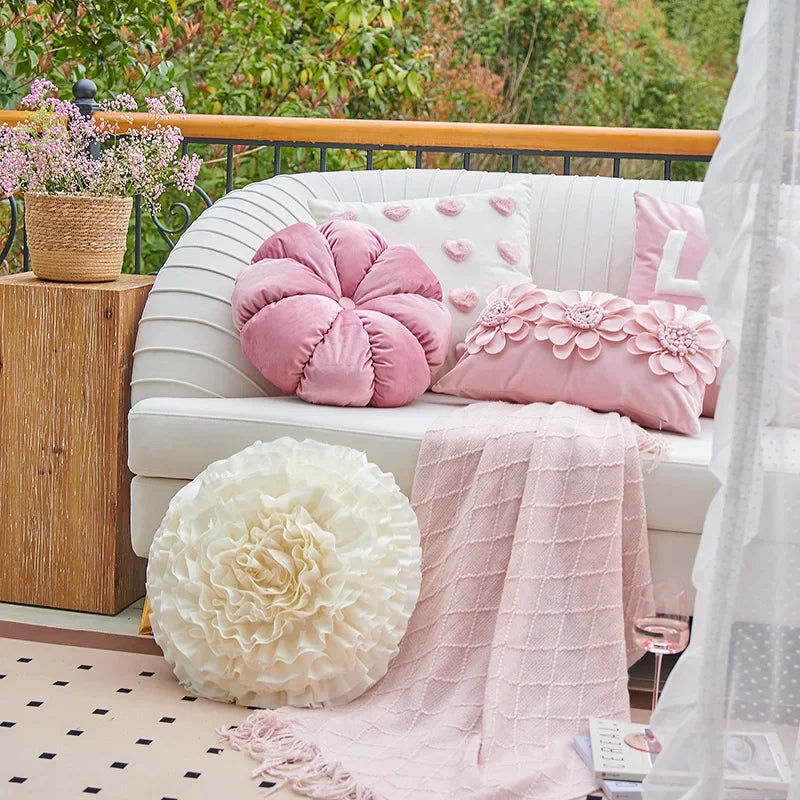 Romantic Heart Throw Pillow Cover – Modern Pink Ins Style Cushion for Sofa or Bed