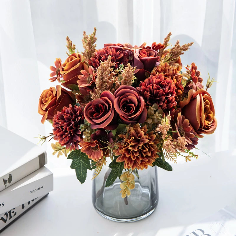 Autumn Rose & Chrysanthemum Bouquet — Warm Elegance for Your Home