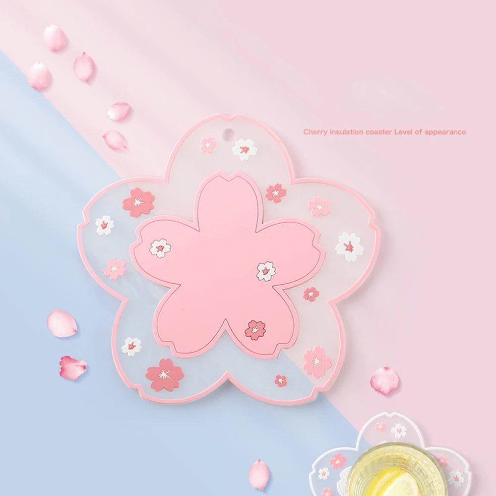 Kawaii Cherry Blossom Coaster – Sakura Tea Cup Mat for Drinks