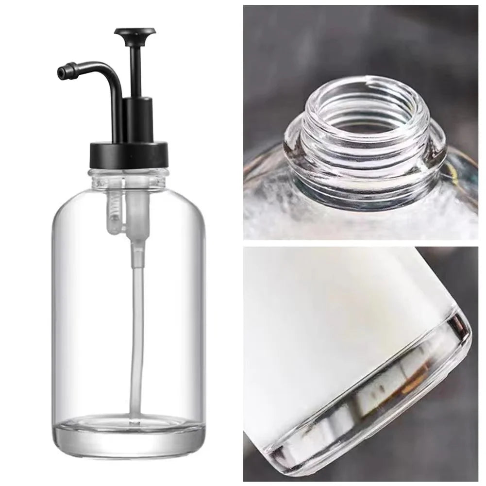 Glass Syrup & Coffee Dispenser — Elegant Golden Pump Bottle for Cozy Mornings