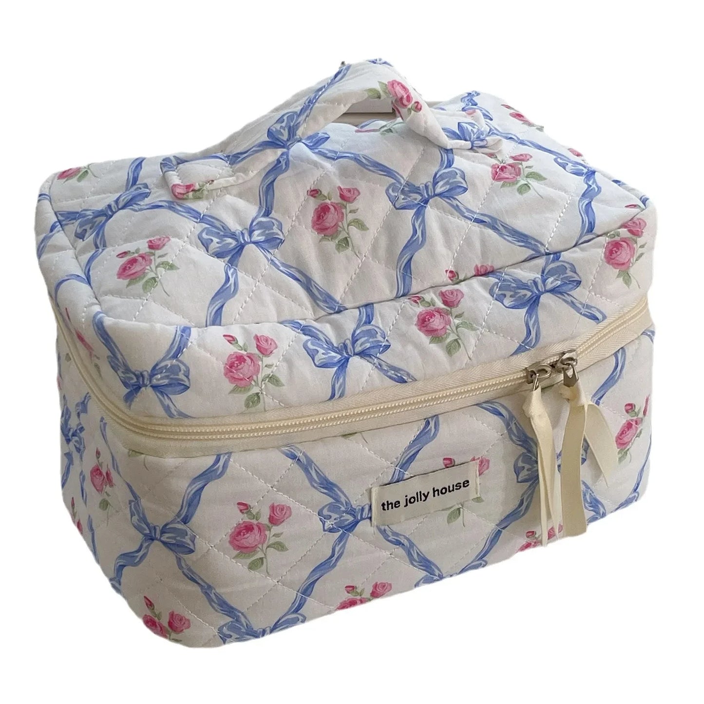 Cute Quilted Cotton Makeup Bag – Portable Cosmetic Organizer for Women and Girls