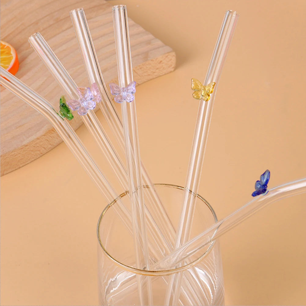 Reusable Glass Straws with Butterfly – Eco-Friendly Borosilicate Drinking Straw for Smoothies and Cocktails