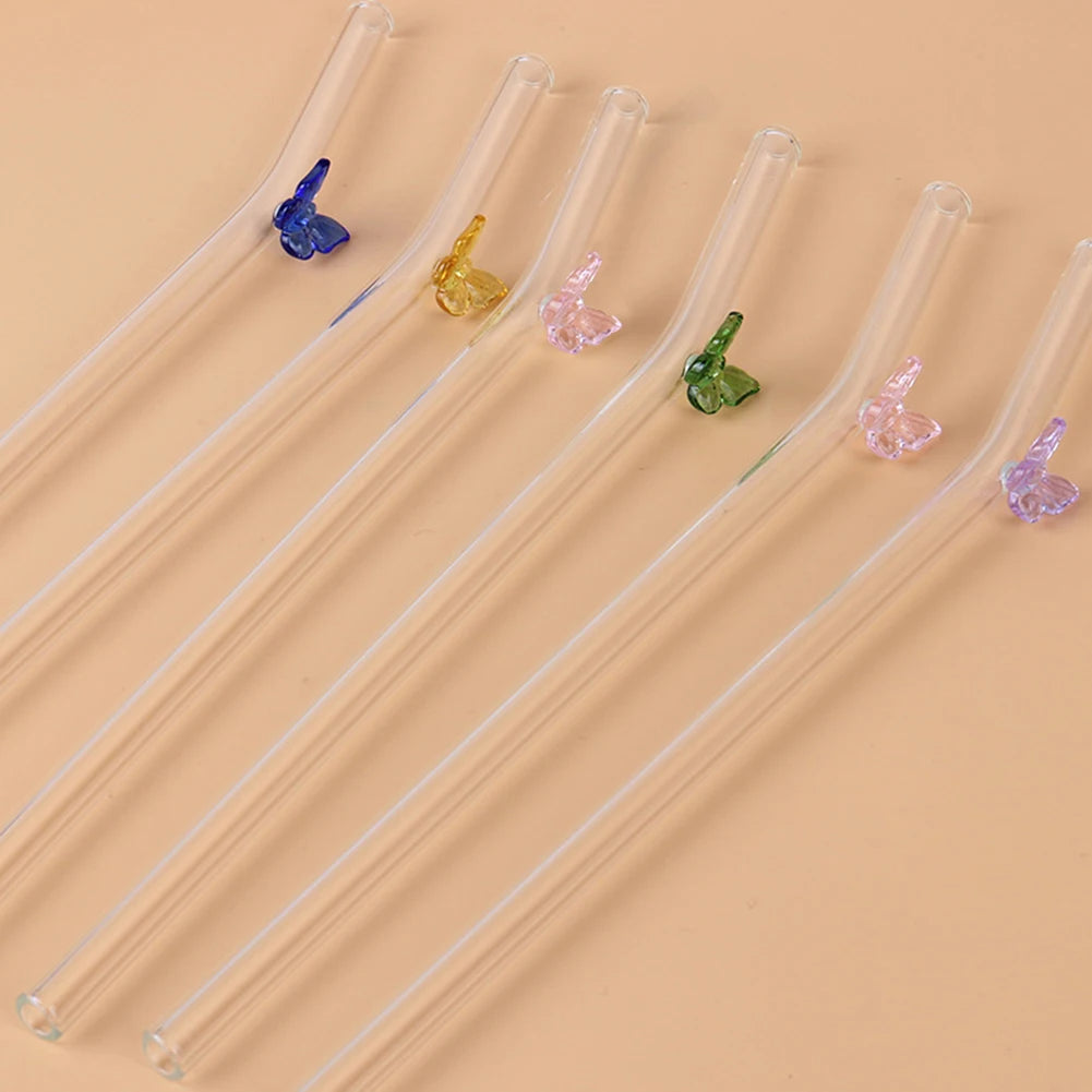 Reusable Glass Straws with Butterfly – Eco-Friendly Borosilicate Drinking Straw for Smoothies and Cocktails