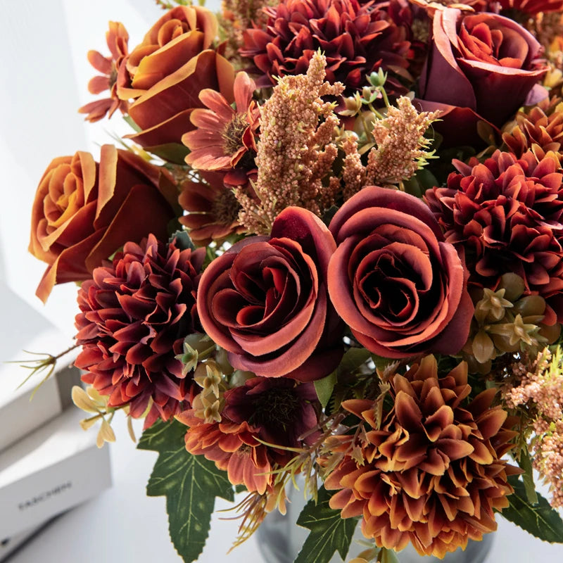 Autumn Rose & Chrysanthemum Bouquet — Warm Elegance for Your Home