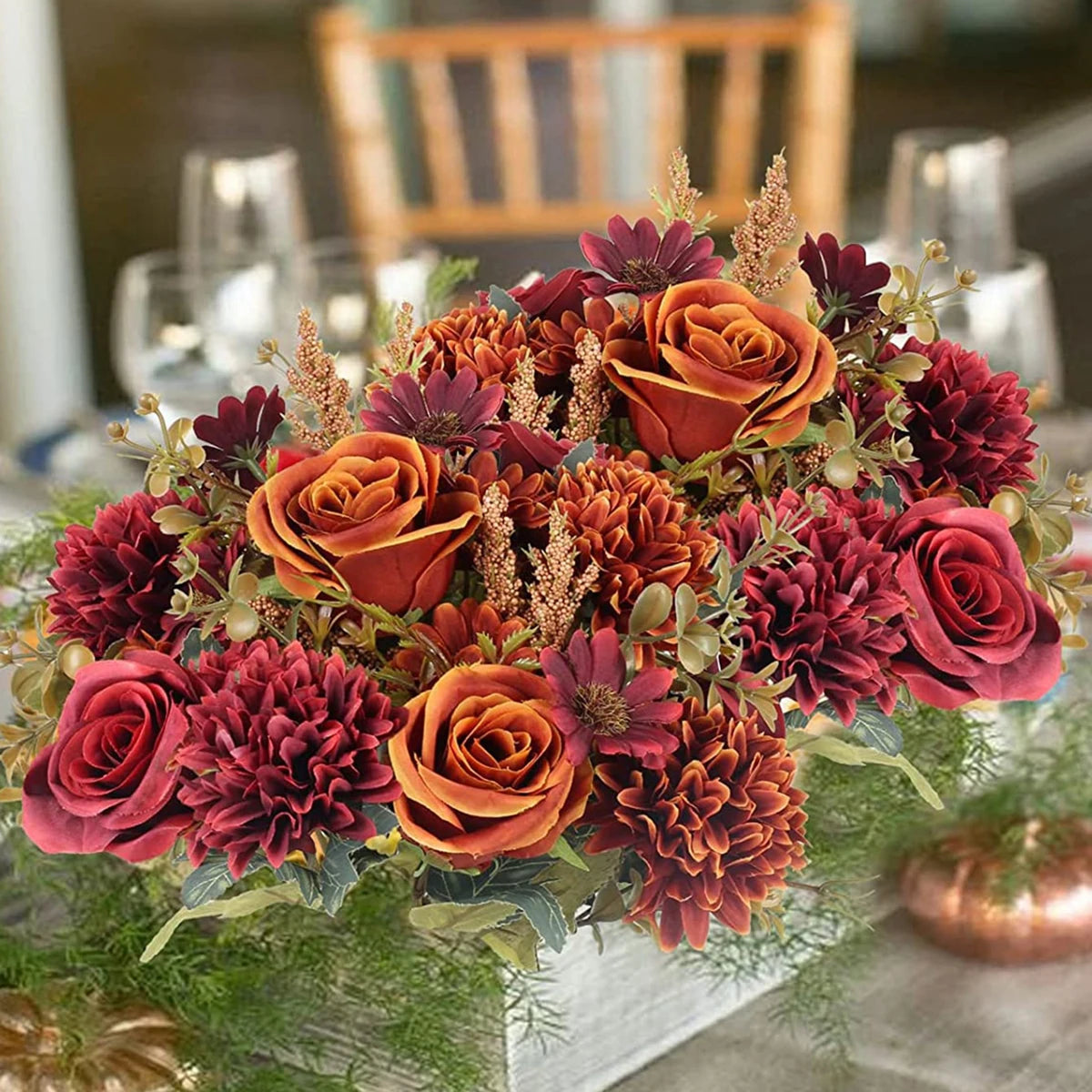 Autumn Rose & Chrysanthemum Bouquet — Warm Elegance for Your Home