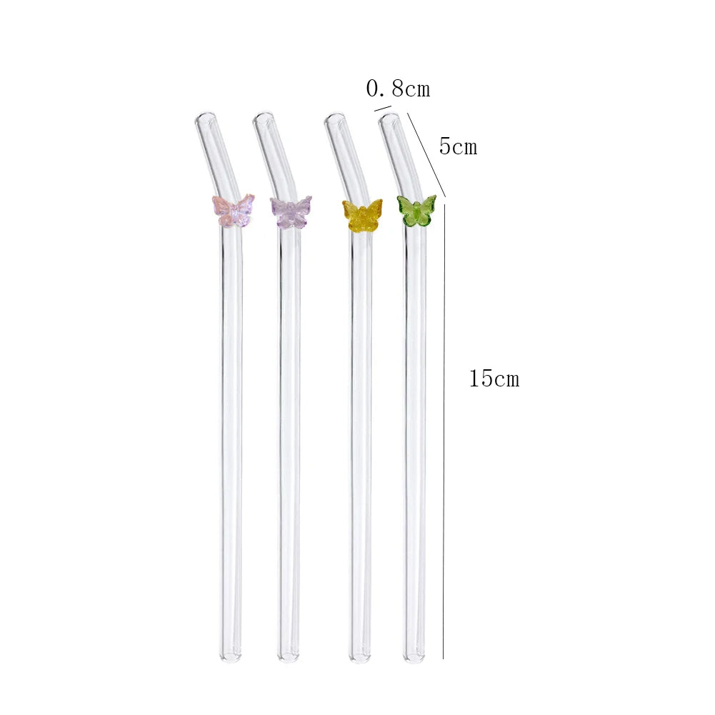 Reusable Glass Straws with Butterfly – Eco-Friendly Borosilicate Drinking Straw for Smoothies and Cocktails