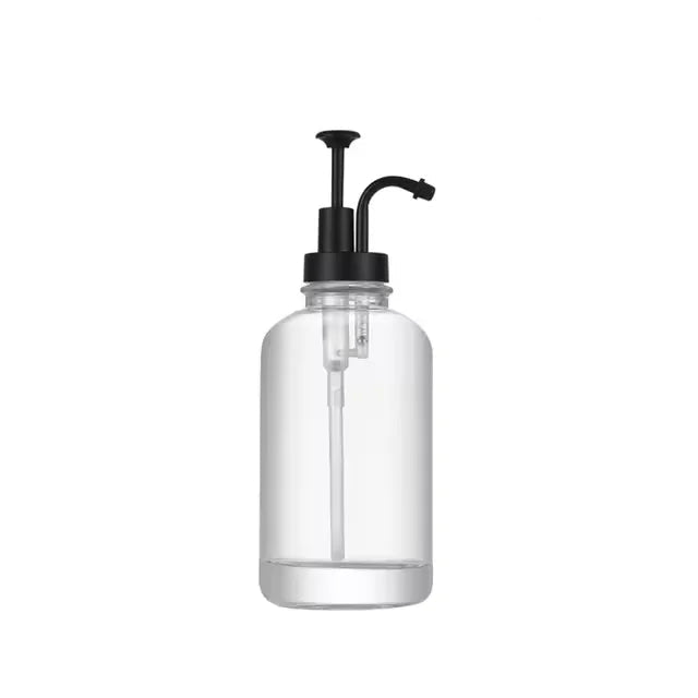 Glass Syrup & Coffee Dispenser — Elegant Golden Pump Bottle for Cozy Mornings