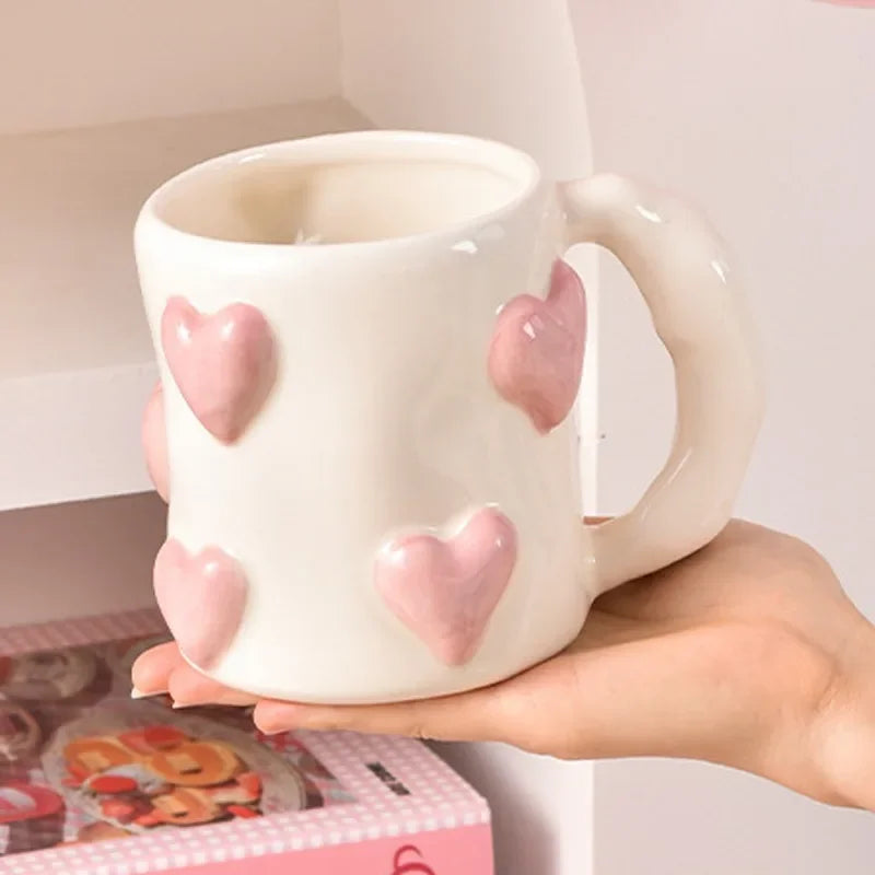 Cute Heart Pink Ceramic Mug – Perfect for Your Morning Coffee