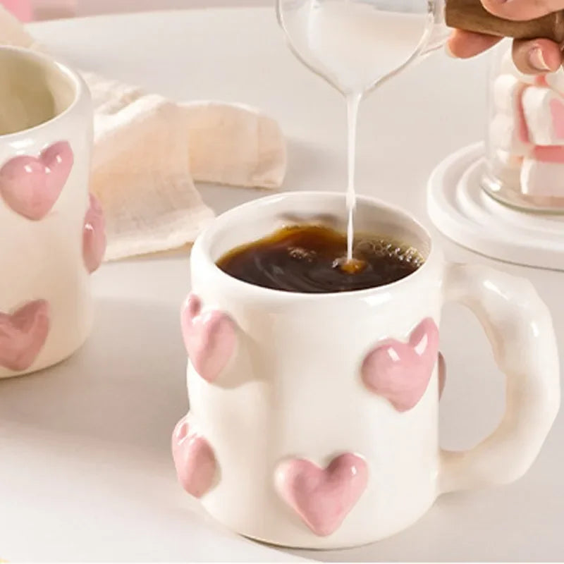Cute Heart Pink Ceramic Mug – Perfect for Your Morning Coffee