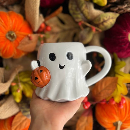 Ghost & Pumpkin Mug — Cozy Ceramic Cup for Fall Sips