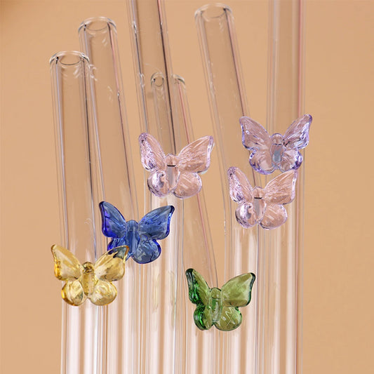 Reusable Glass Straws with Butterfly – Eco-Friendly Borosilicate Drinking Straw for Smoothies and Cocktails