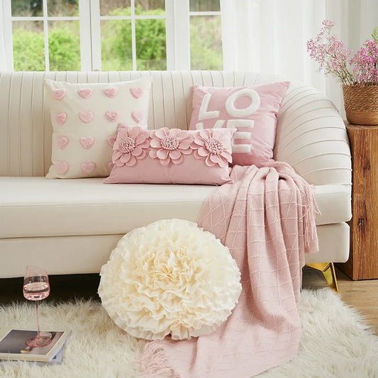 Romantic Heart Throw Pillow Cover – Modern Pink Ins Style Cushion for Sofa or Bed