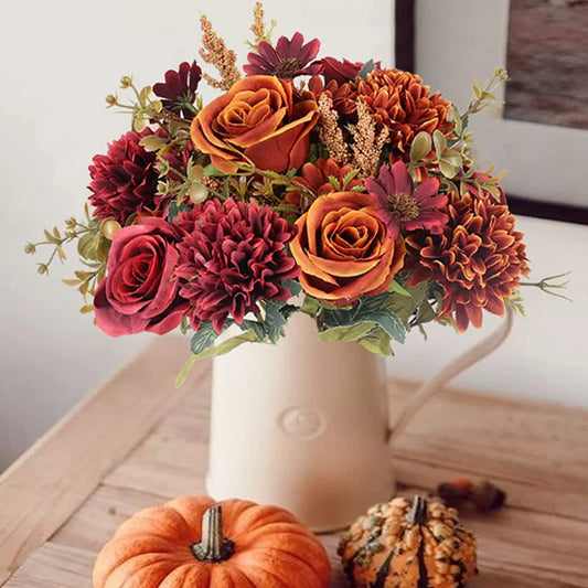 Autumn Rose & Chrysanthemum Bouquet — Warm Elegance for Your Home