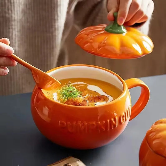 Pumpkin Soup Bowl with Lid — Cozy Ceramic Autumn Dishware
