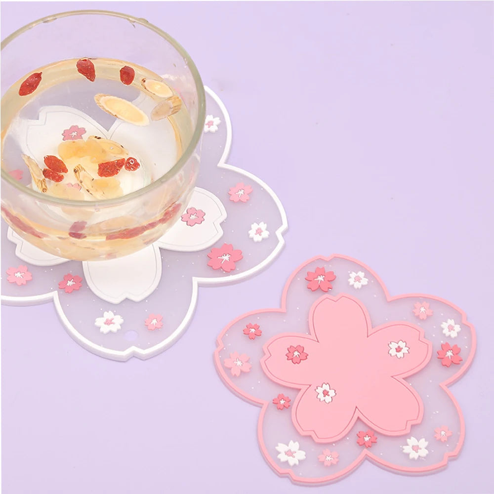 Kawaii Cherry Blossom Coaster – Sakura Tea Cup Mat for Drinks