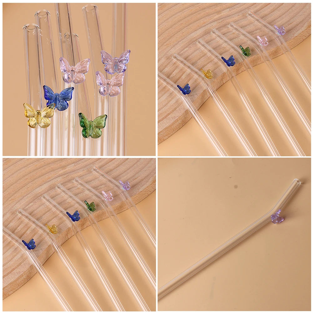 Reusable Glass Straws with Butterfly – Eco-Friendly Borosilicate Drinking Straw for Smoothies and Cocktails