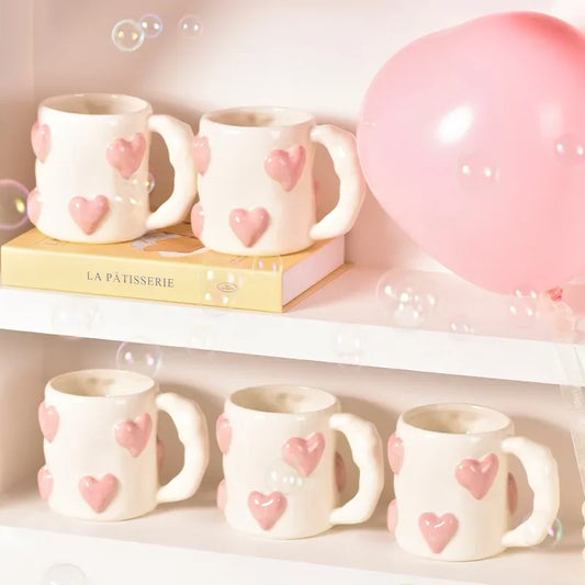 Cute Heart Pink Ceramic Mug – Perfect for Your Morning Coffee