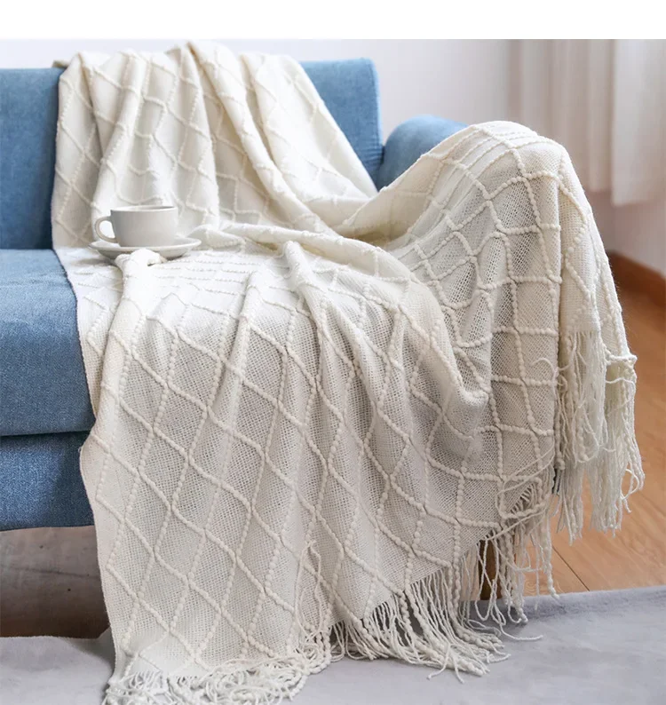 Cable Knit Throw Blanket | Cozy Tassel Sofa Throw - Image 7