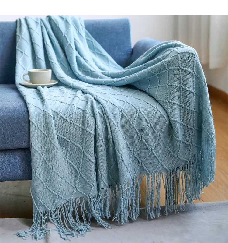 Cable Knit Throw Blanket | Cozy Tassel Sofa Throw - Image 4