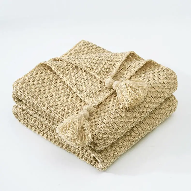 Café Plaid Knit Throw Blanket | Cozy Tassel Sofa Throw - Image 4