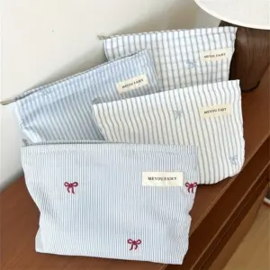 Blue Bow Makeup Bag | Coastal Travel Pouch