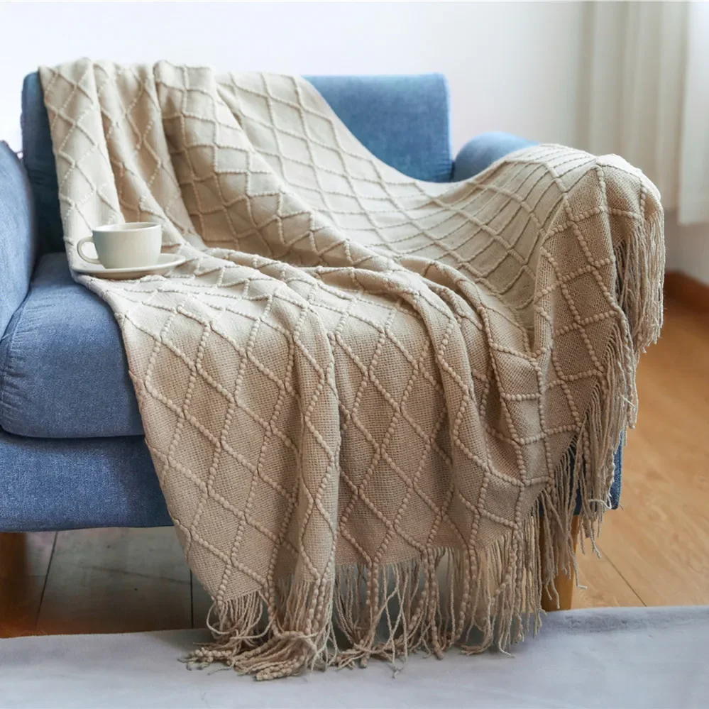 Cable Knit Throw Blanket | Cozy Tassel Sofa Throw - Image 3