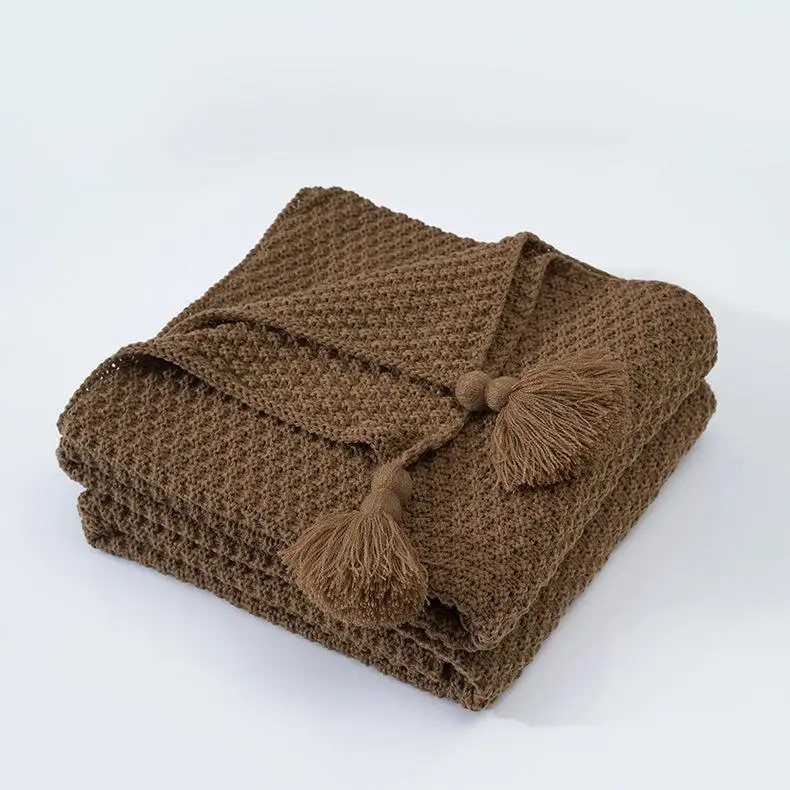 Café Plaid Knit Throw Blanket | Cozy Tassel Sofa Throw - Image 8