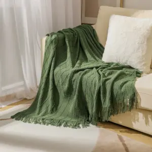 Cable Knit Throw Blanket | Cozy Tassel Sofa Throw