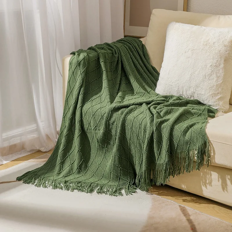 Cable Knit Throw Blanket | Cozy Tassel Sofa Throw